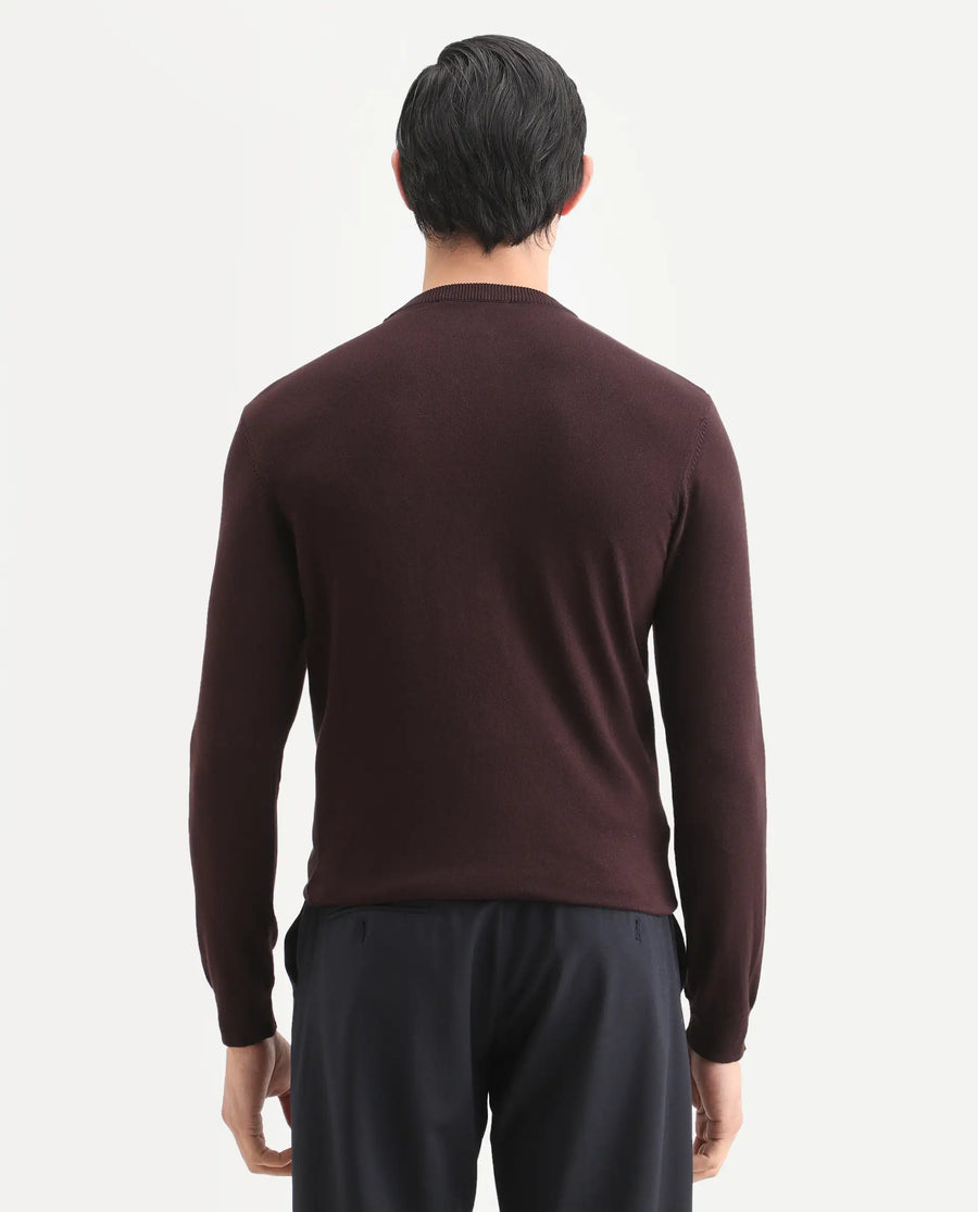 Rare Rabbit Men's Flock Maroon Viscose Polka Print Relaxed Fit Full Sleeve Crew Neck Sweater
