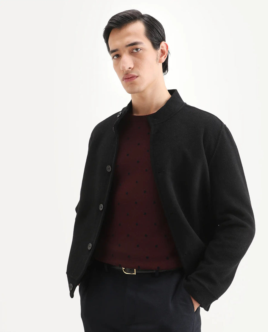 Rare Rabbit Men's Flock Dark Maroon Viscose Polka Print Relaxed Fit Full Sleeve Crew Neck Sweater