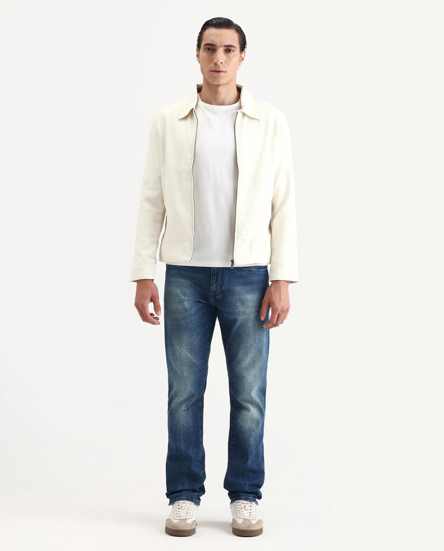 Rare Rabbit Men's Harbin Off White Polyester Jacquard Regular Fit Full Sleeve Spread Collar Jacket