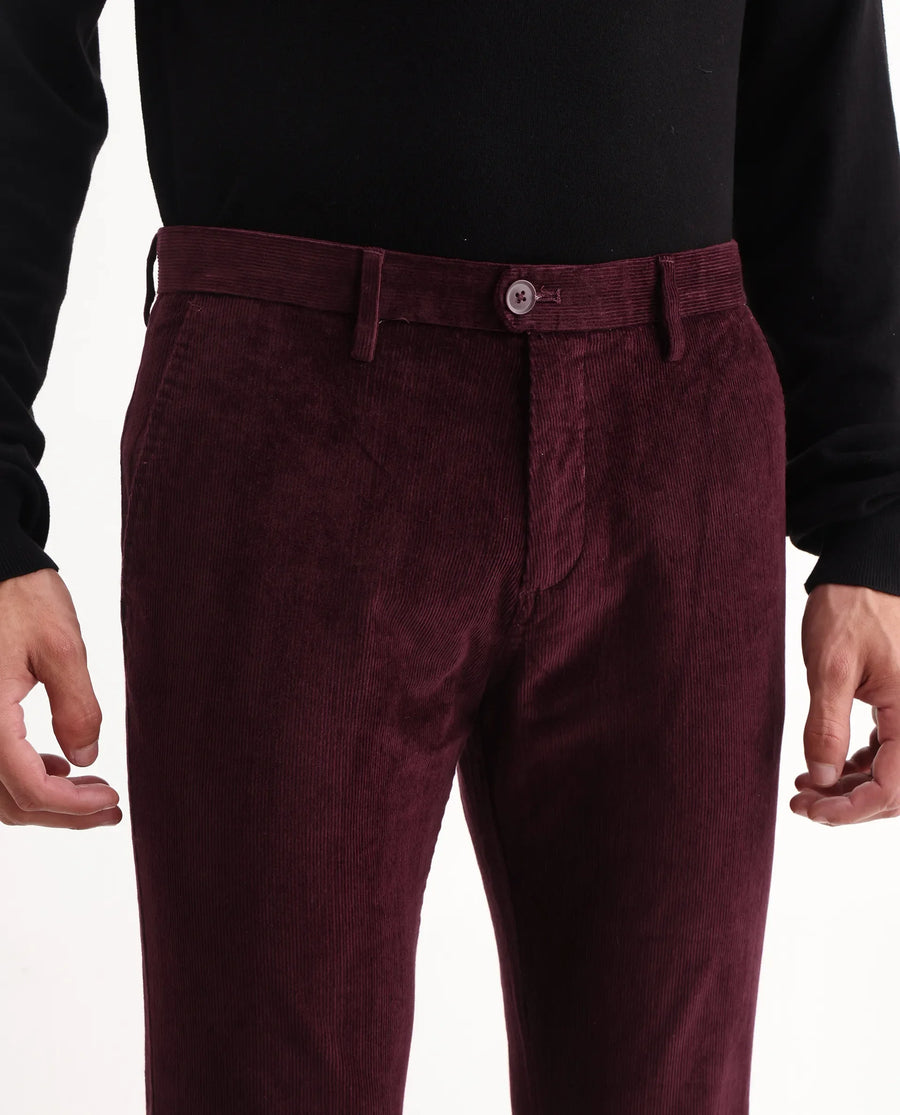 Rare Rabbit Men's Upton Maroon Cotton Plain Regular Fit Trouser