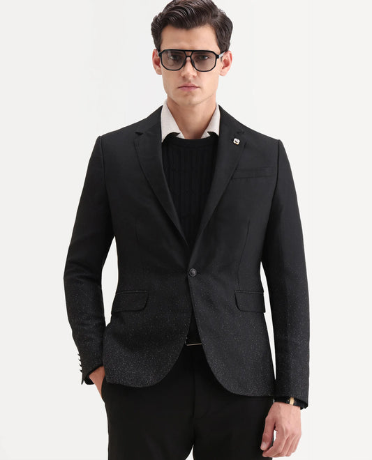 Rare Rabbit Men's Debra Black Polyester Plain Tailored Fit Full Sleeve Lapel Neck Blazer
