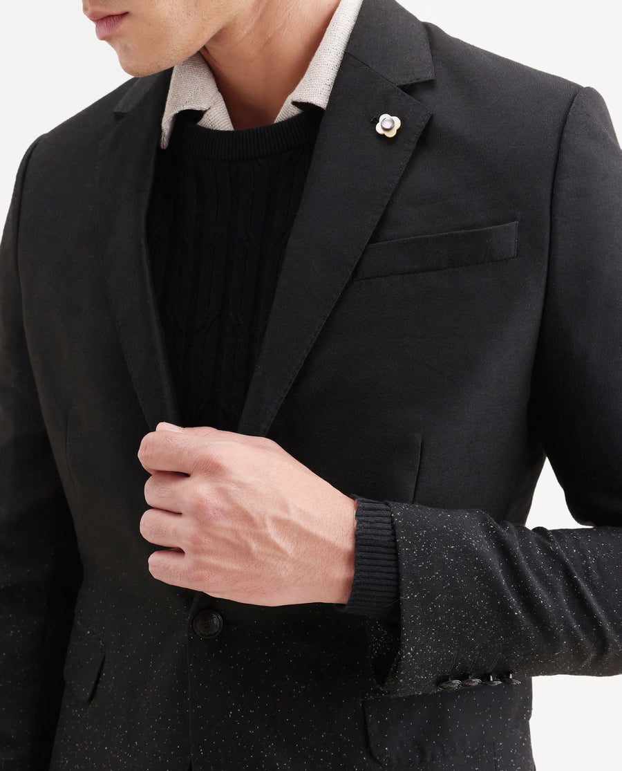 Rare Rabbit Men's Debra Black Polyester Plain Tailored Fit Full Sleeve Lapel Neck Blazer