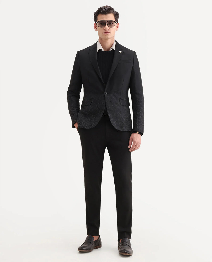 Rare Rabbit Men's Debra Black Polyester Plain Tailored Fit Full Sleeve Lapel Neck Blazer