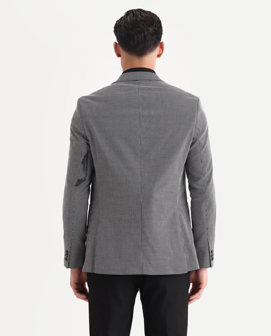 Rare Rabbit Men's Mellion Black Polyester Jacquard Tailored Fit Full Sleeve Lapel Neck Blazer