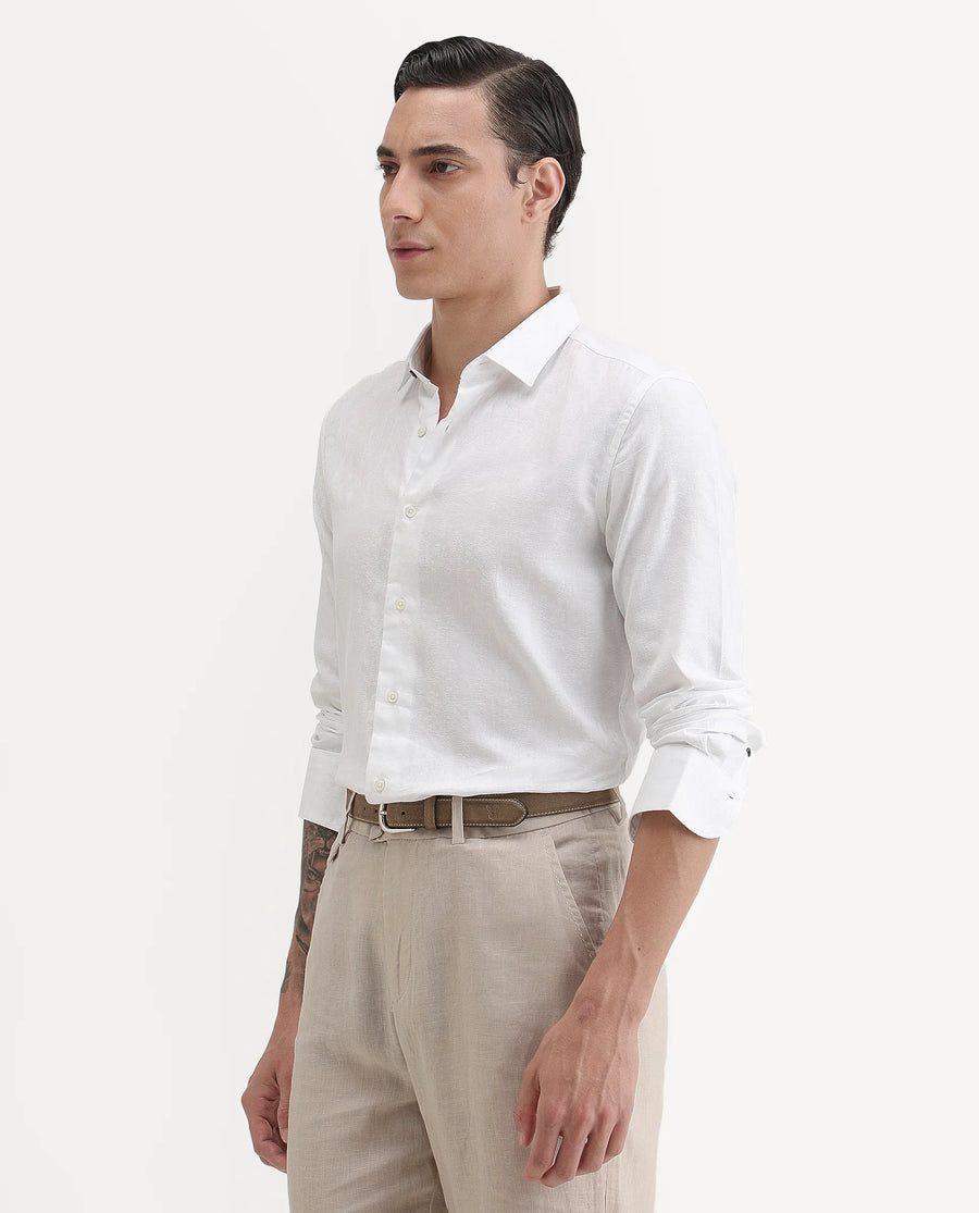 Rare Rabbit Men's Cina White Cotton Jacquard Regular Fit Full Sleeve Spread Collar Shirt