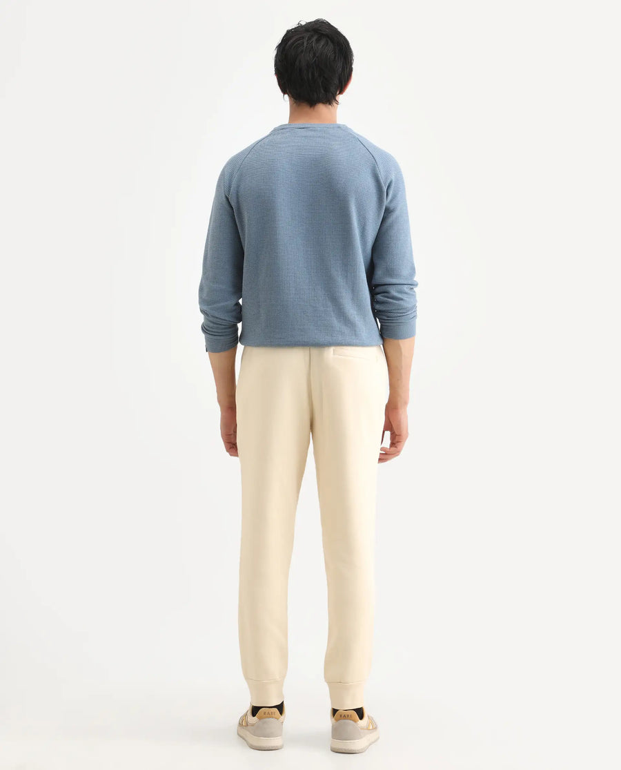 Rare Rabbit Men's Bard Light Yellow Cotton Plain Regular Fit Track Pant