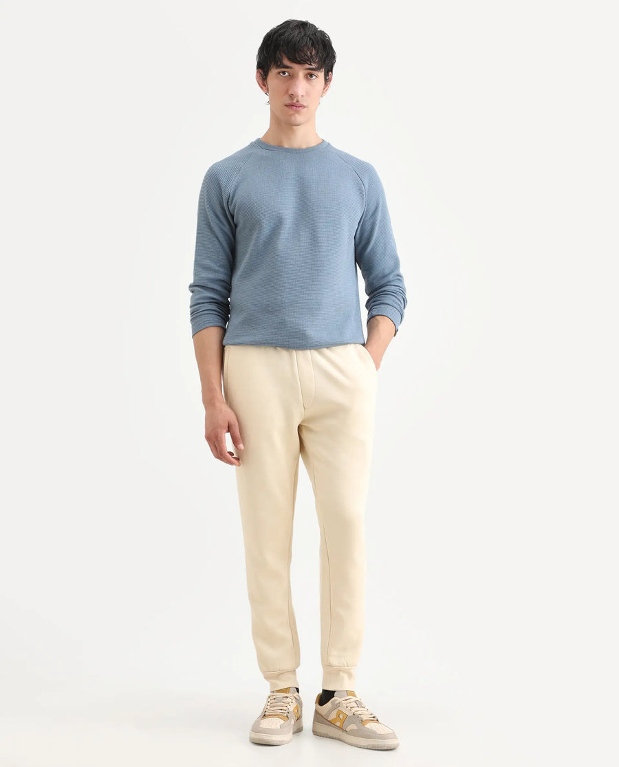 Rare Rabbit Men's Bard Light Yellow Cotton Plain Regular Fit Track Pant