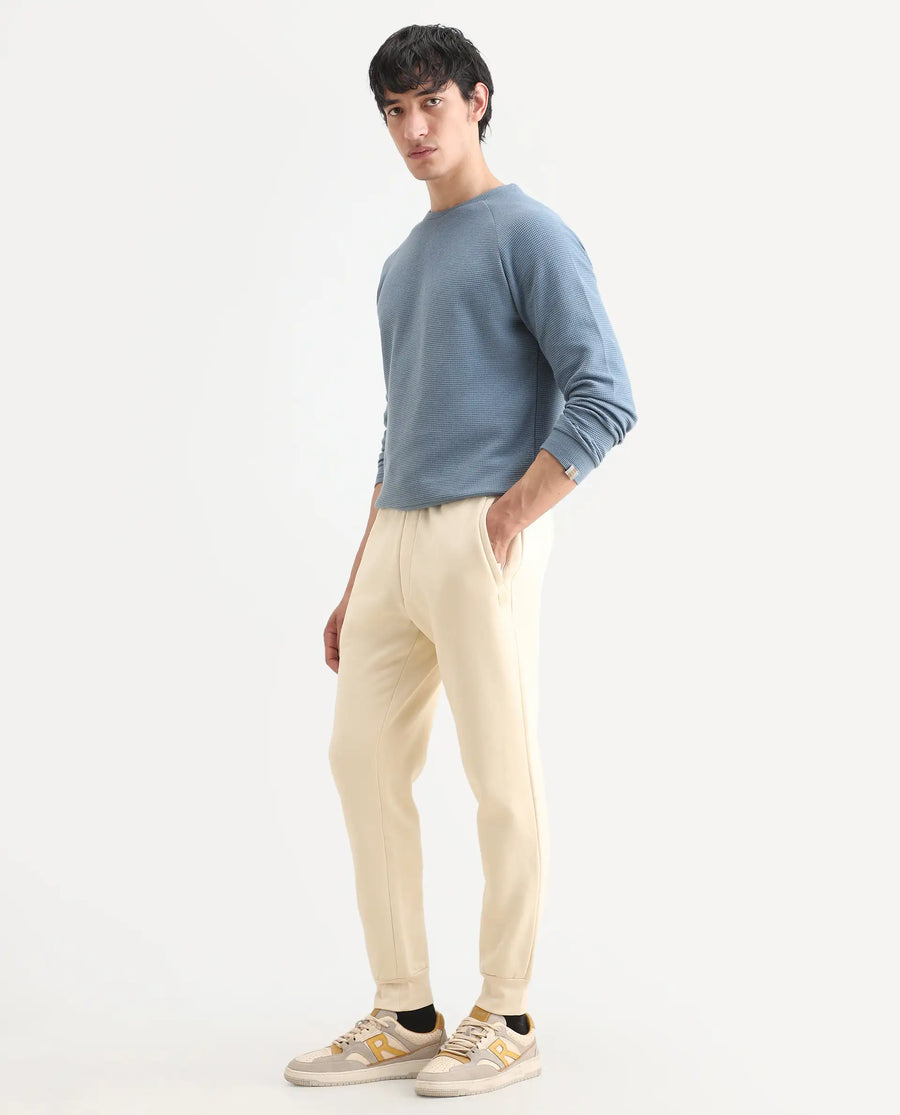 Rare Rabbit Men's Bard Light Yellow Cotton Plain Regular Fit Track Pant
