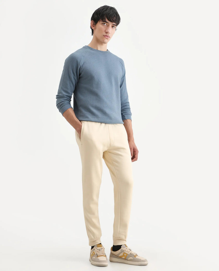 Rare Rabbit Men's Bard Light Yellow Cotton Plain Regular Fit Track Pant
