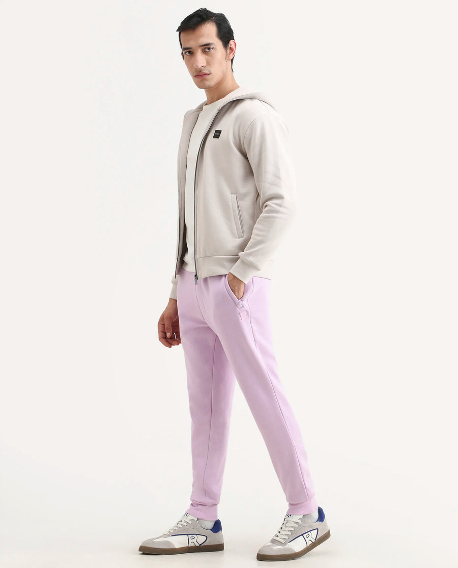 Rare Rabbit Men's Stormy Pastel Purple Cotton Plain Regular Fit Joggers