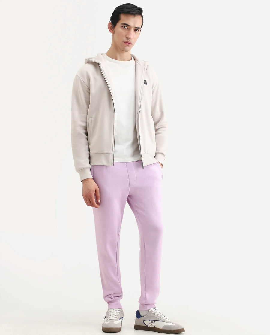 Rare Rabbit Men's Stormy Pastel Purple Cotton Plain Regular Fit Joggers