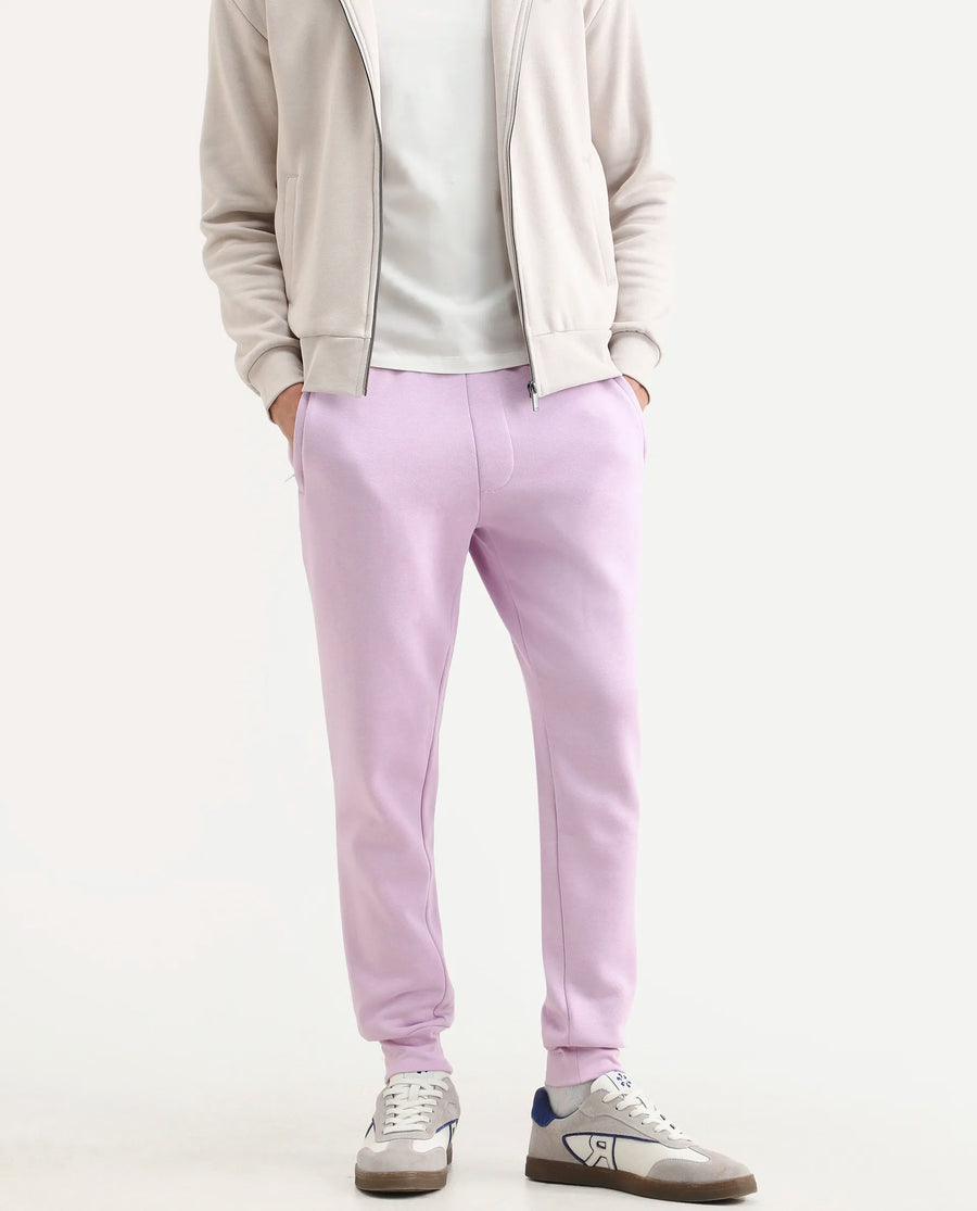 Rare Rabbit Men's Stormy Pastel Purple Cotton Plain Regular Fit Joggers
