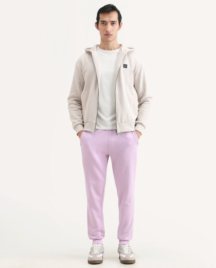 Rare Rabbit Men's Stormy Pastel Purple Cotton Plain Regular Fit Joggers