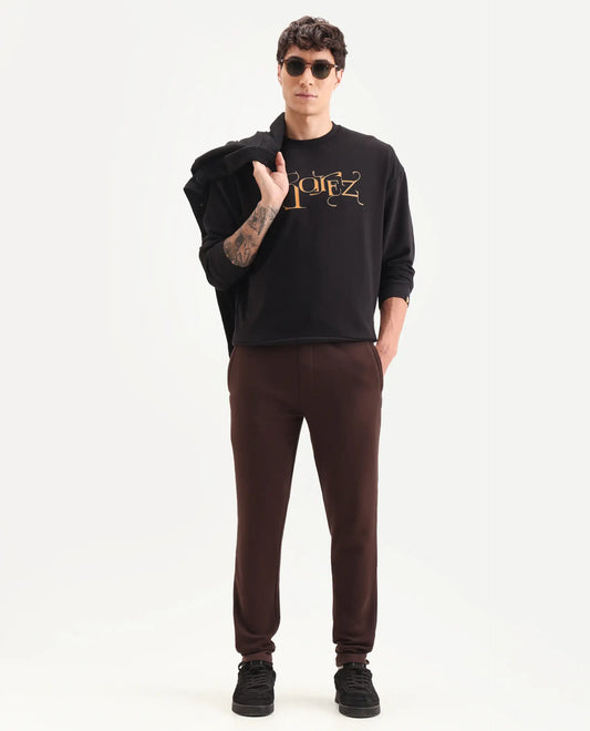 Rare Rabbit Men's Vik Brown Cotton Plain Regular Fit Joggers