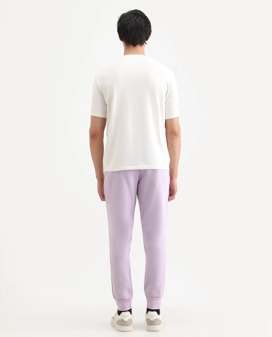 Rare Rabbit Men's Castle Bay Pastel Purple Cotton Plain Regular Fit Joggers