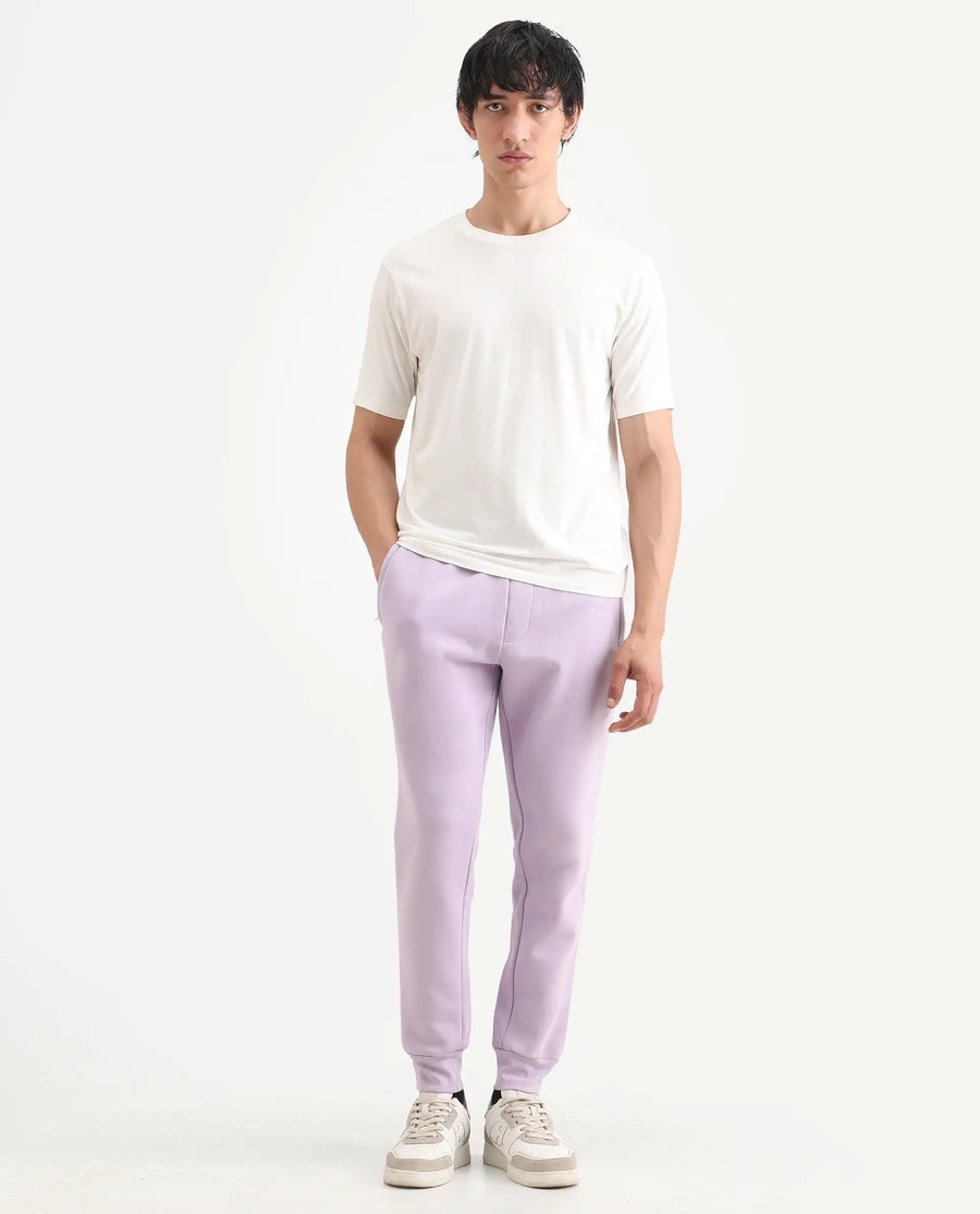 Rare Rabbit Men's Castle Bay Pastel Purple Cotton Plain Regular Fit Joggers