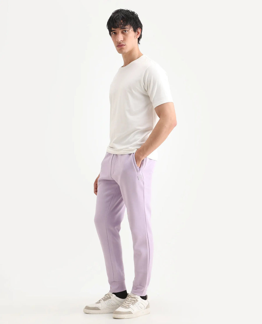 Rare Rabbit Men's Castle Bay Pastel Purple Cotton Plain Regular Fit Joggers