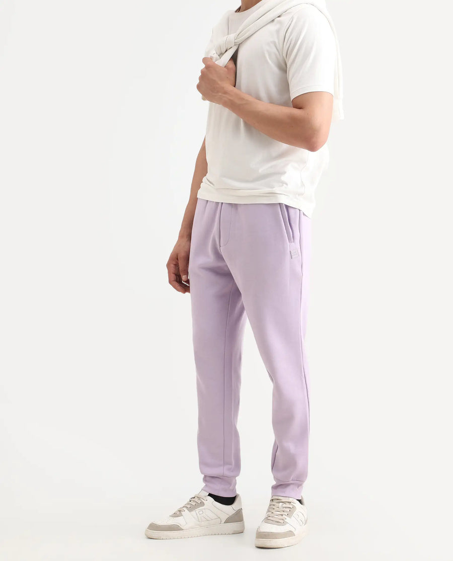 Rare Rabbit Men's Castle Bay Pastel Purple Cotton Plain Regular Fit Joggers