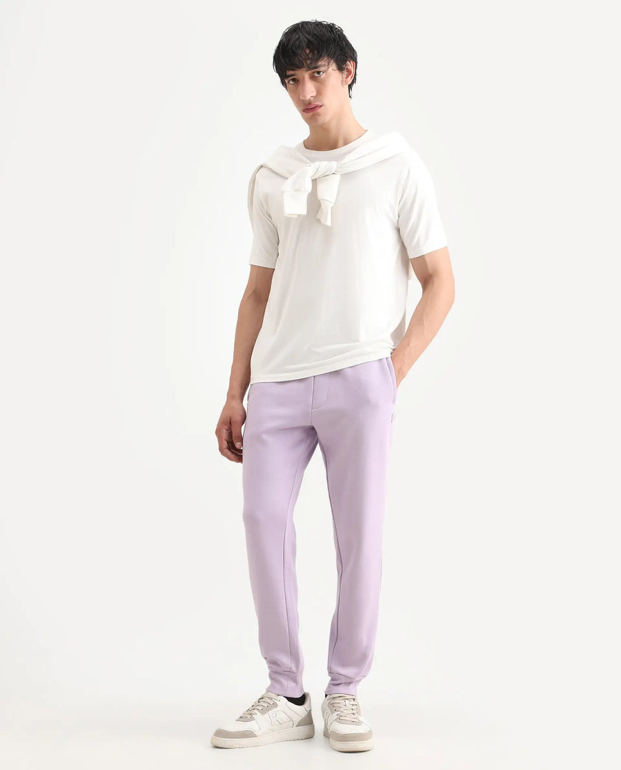 Rare Rabbit Men's Castle Bay Pastel Purple Cotton Plain Regular Fit Joggers