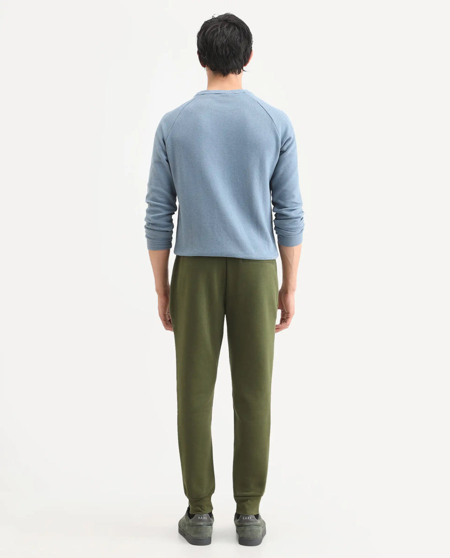 Rare Rabbit Men's Tyrone Olive Cotton Plain Regular Fit Joggers