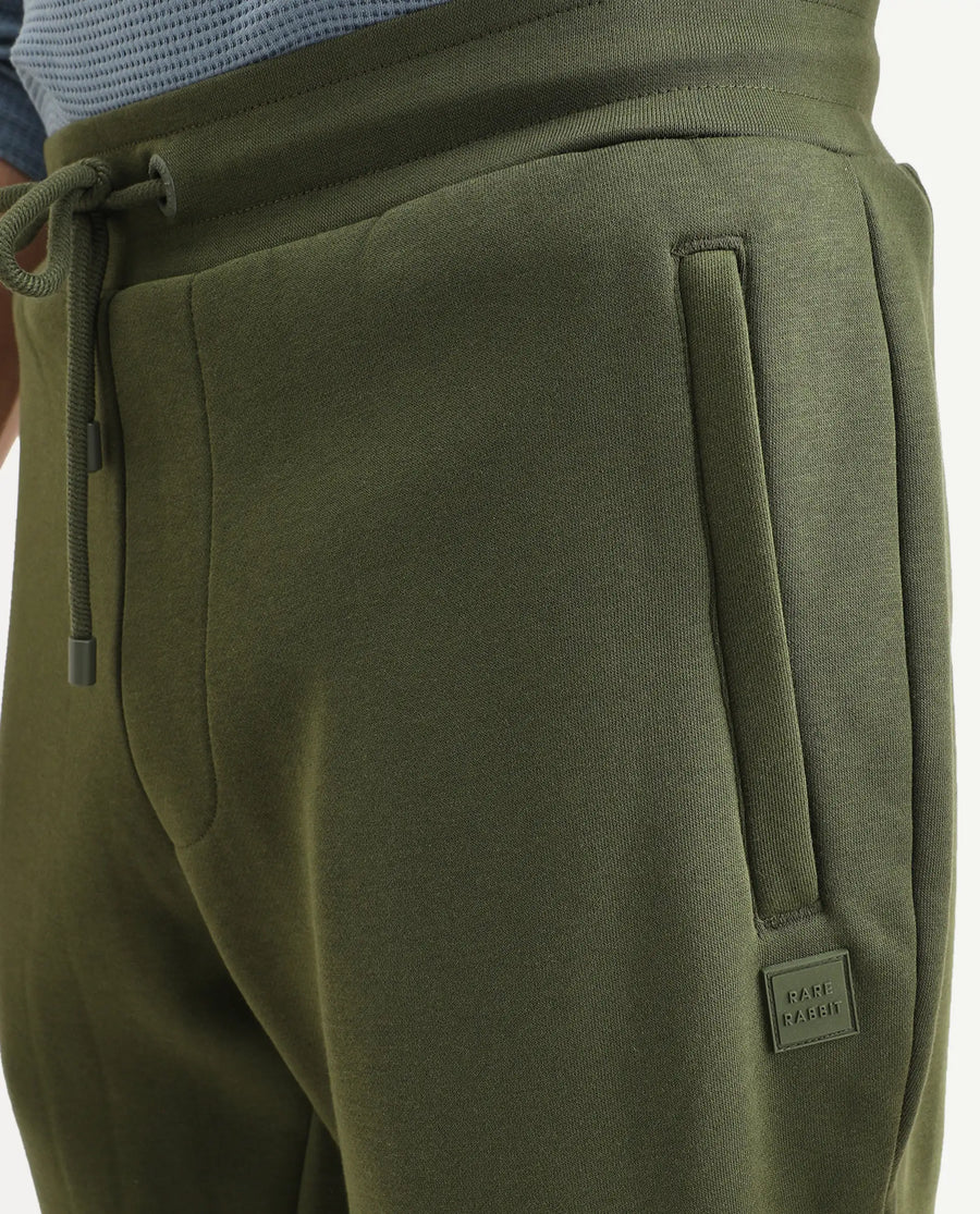 Rare Rabbit Men's Tyrone Olive Cotton Plain Regular Fit Joggers