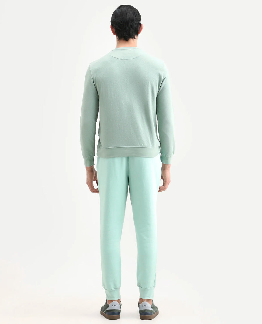 Rare Rabbit Men's Faroe Light Green Cotton Plain Regular Fit Joggers