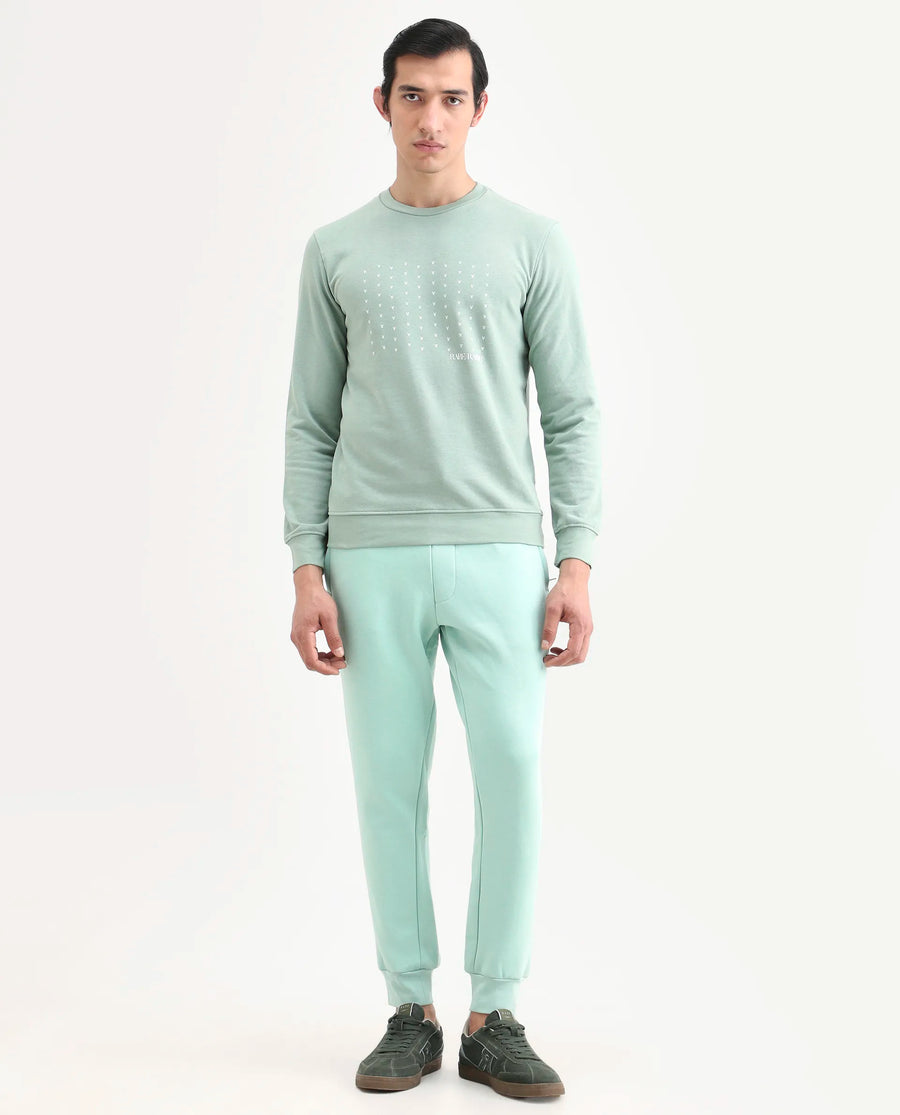 Rare Rabbit Men's Faroe Light Green Cotton Plain Regular Fit Joggers