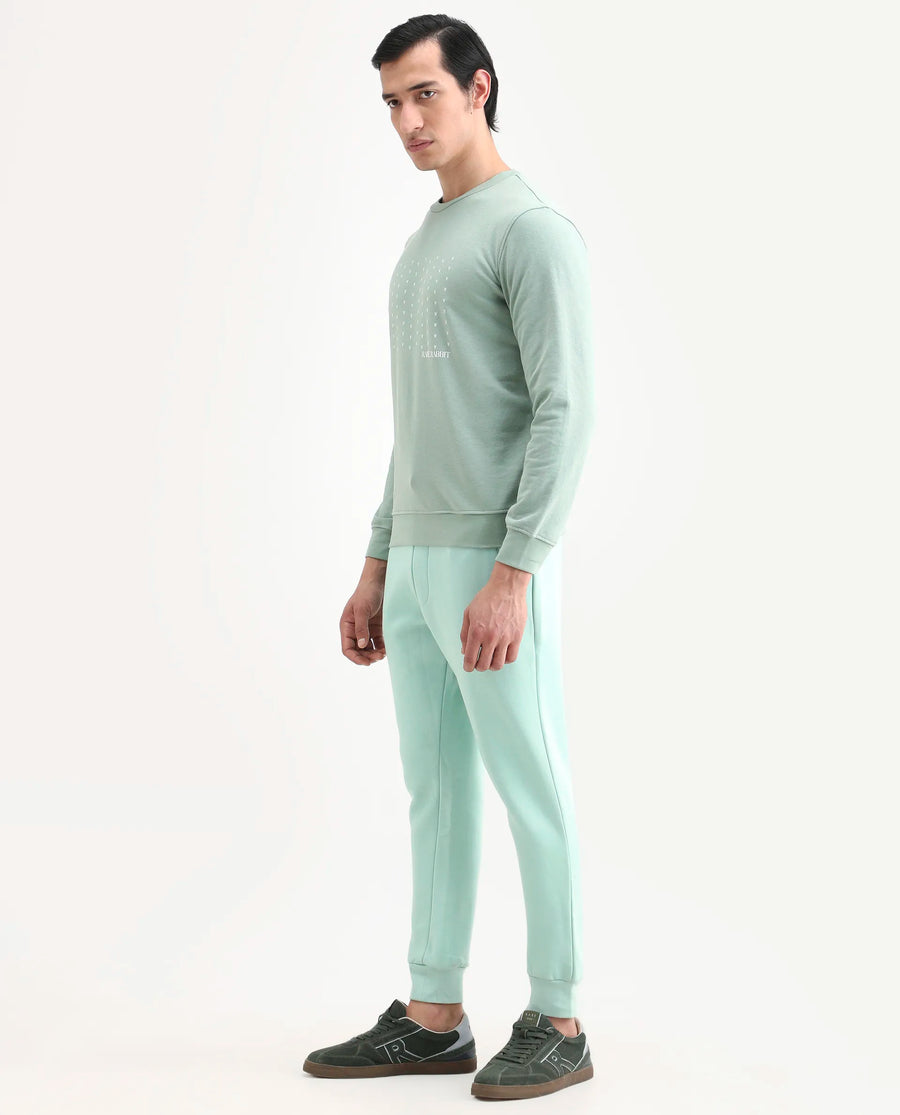 Rare Rabbit Men's Faroe Light Green Cotton Plain Regular Fit Joggers
