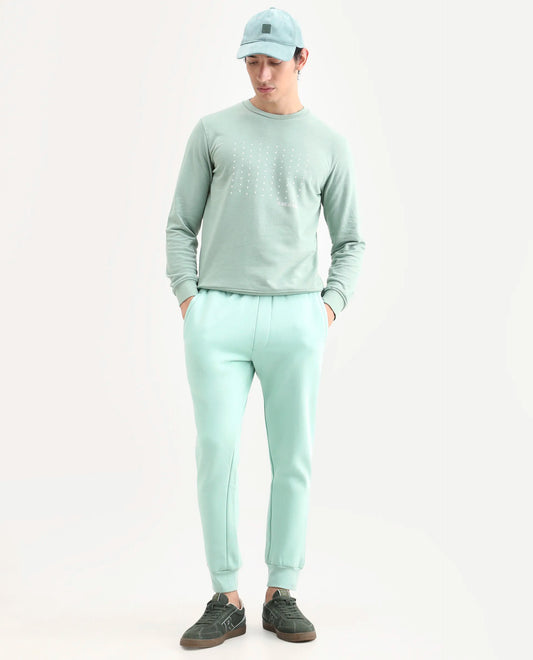 Rare Rabbit Men's Faroe Light Green Cotton Plain Regular Fit Joggers