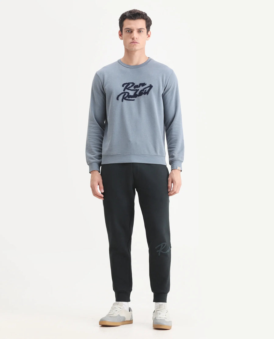 Rare Rabbit Men's Callan Dark Green Cotton Embroidered Regular Fit Joggers