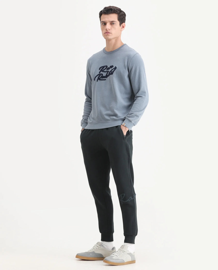 Rare Rabbit Men's Callan Dark Green Cotton Embroidered Regular Fit Joggers