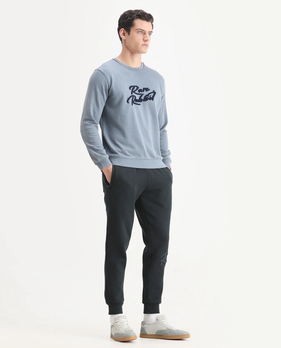 Rare Rabbit Men's Callan Dark Green Cotton Embroidered Regular Fit Joggers