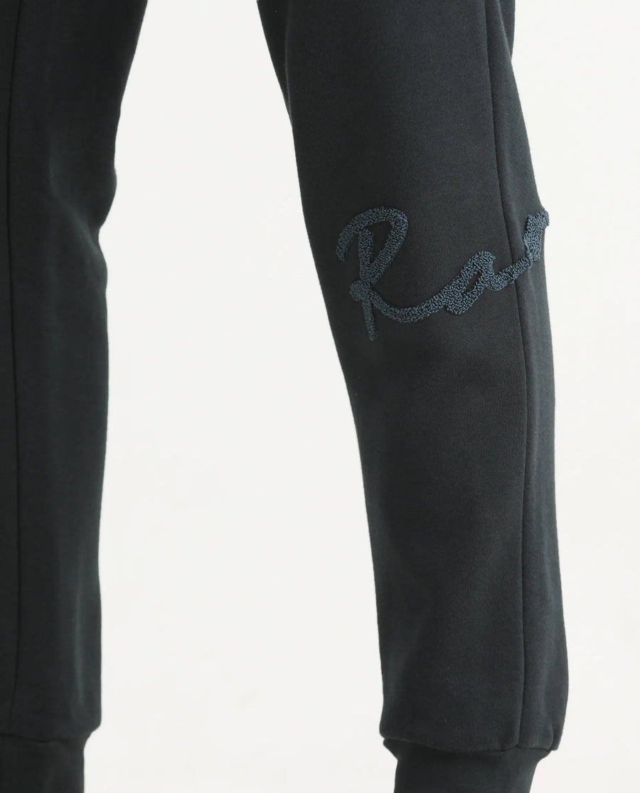 Rare Rabbit Men's Callan Dark Green Cotton Embroidered Regular Fit Joggers