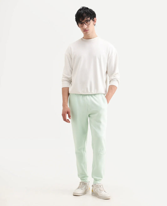 Rare Rabbit Men's Glame Light Green Cotton Plain Regular Fit Joggers