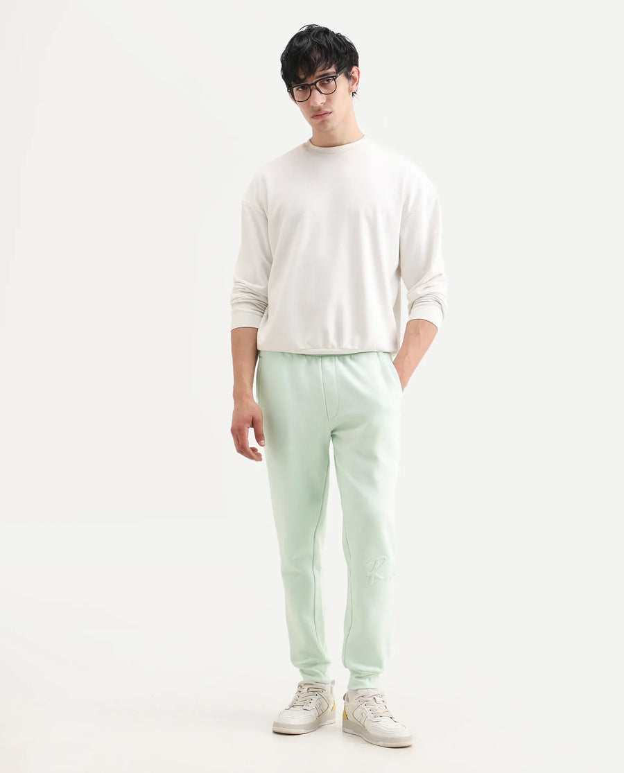 Rare Rabbit Men's Glame Light Green Cotton Plain Regular Fit Joggers