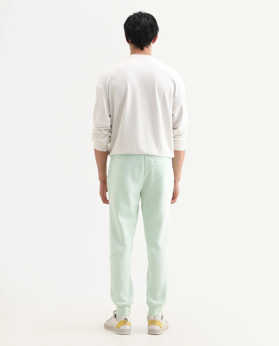 Rare Rabbit Men's Glame Light Green Cotton Plain Regular Fit Joggers