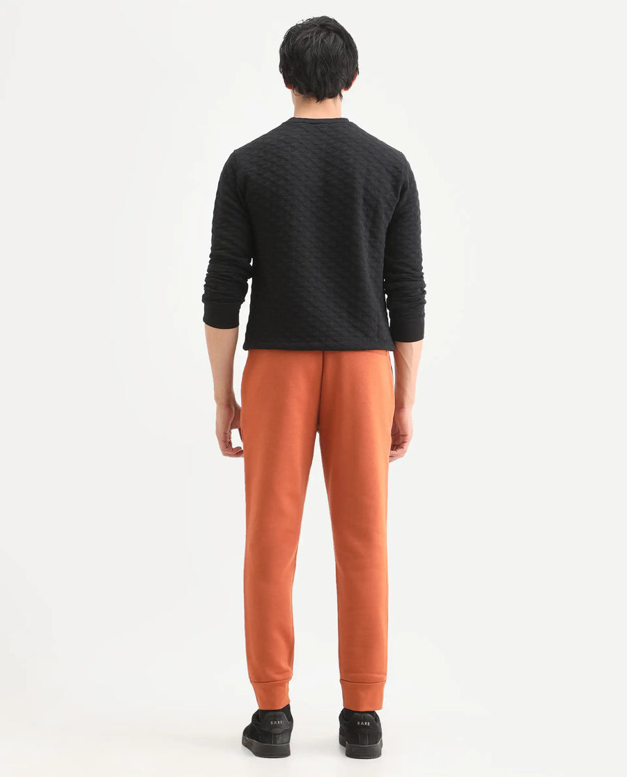 Rare Rabbit Men's Bifrost Rust Cotton Plain Regular Fit Joggers