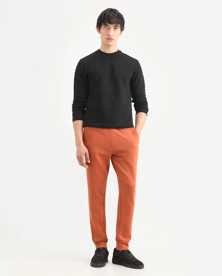 Rare Rabbit Men's Bifrost Rust Cotton Plain Regular Fit Joggers