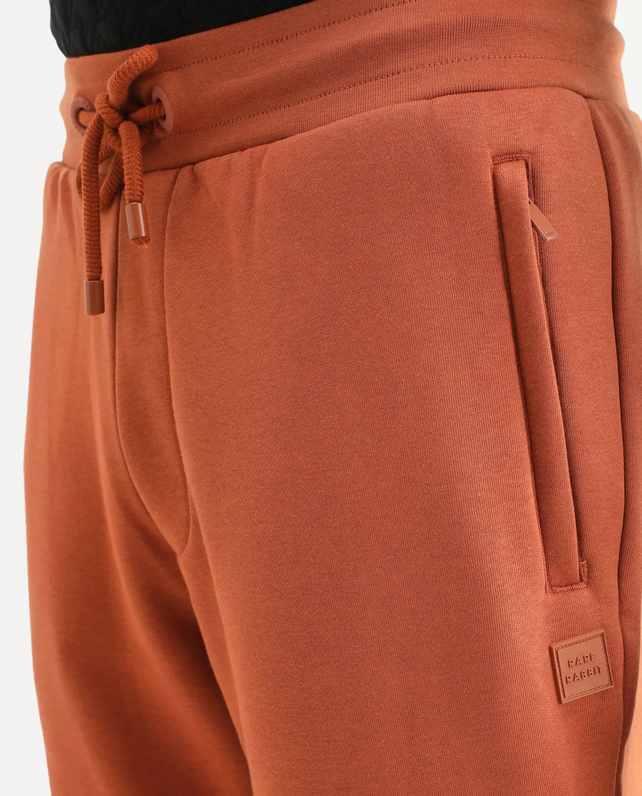 Rare Rabbit Men's Bifrost Rust Cotton Plain Regular Fit Joggers