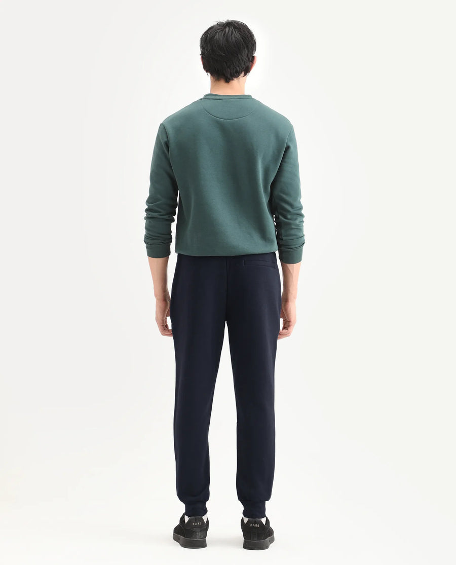 Rare Rabbit Men's Soho Navy Cotton Plain Regular Fit Joggers