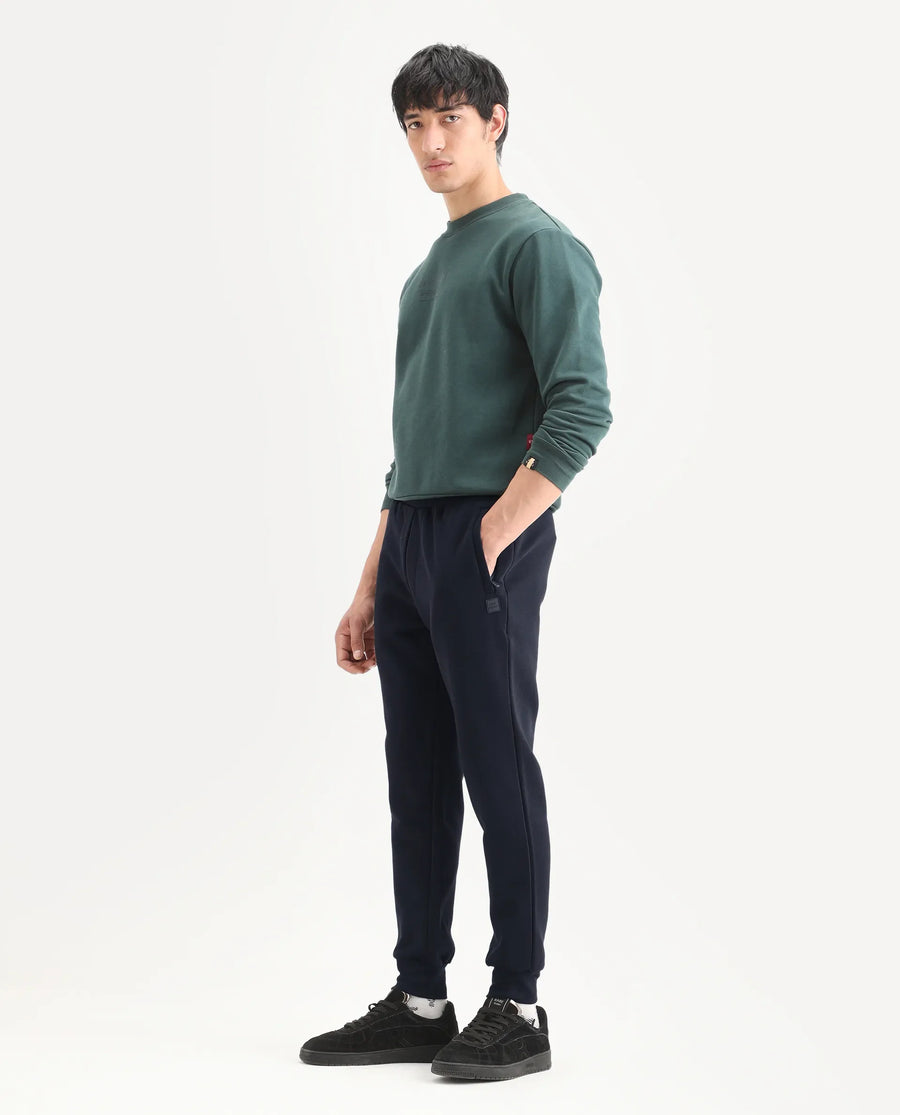 Rare Rabbit Men's Soho Navy Cotton Plain Regular Fit Joggers