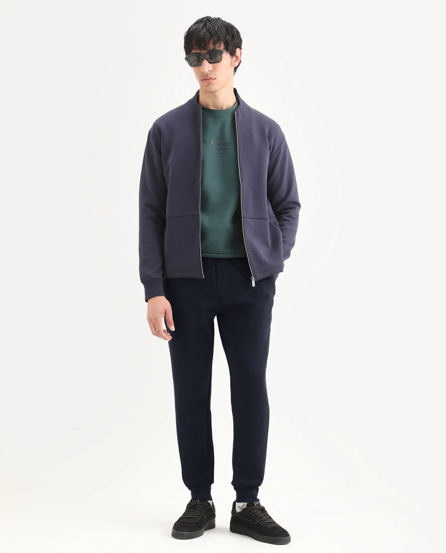 Rare Rabbit Men's Soho Navy Cotton Plain Regular Fit Joggers