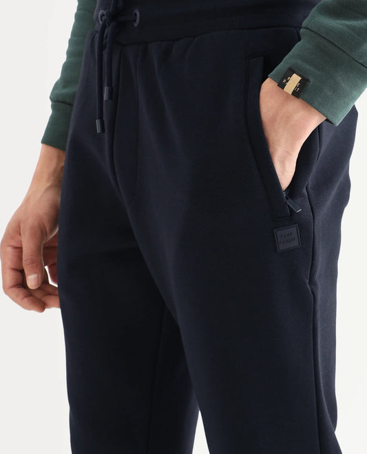 Rare Rabbit Men's Soho Navy Cotton Plain Regular Fit Joggers