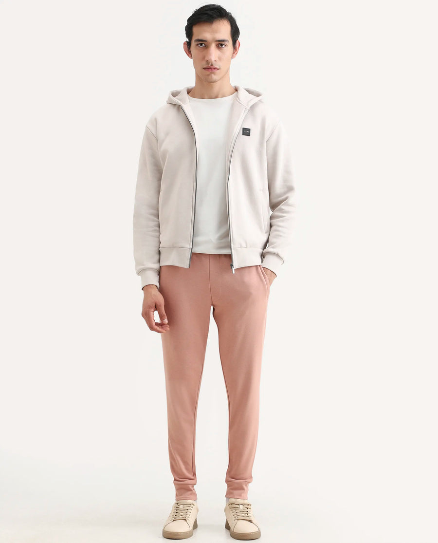 Rare Rabbit Men's Saku Peach Cotton Plain Regular Fit Joggers