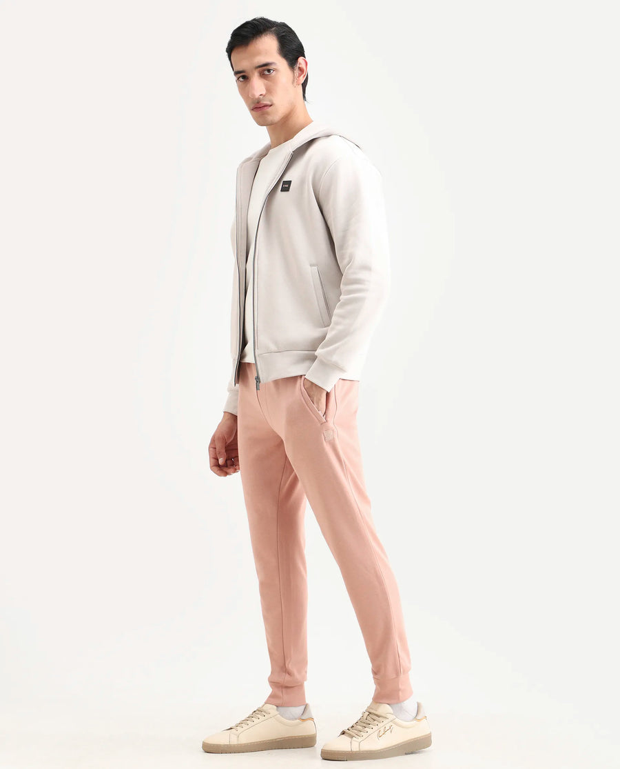 Rare Rabbit Men's Saku Peach Cotton Plain Regular Fit Joggers