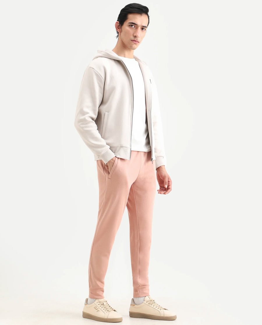Rare Rabbit Men's Saku Peach Cotton Plain Regular Fit Joggers
