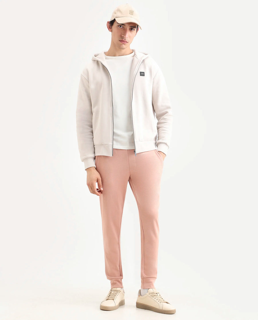 Rare Rabbit Men's Saku Peach Cotton Plain Regular Fit Joggers
