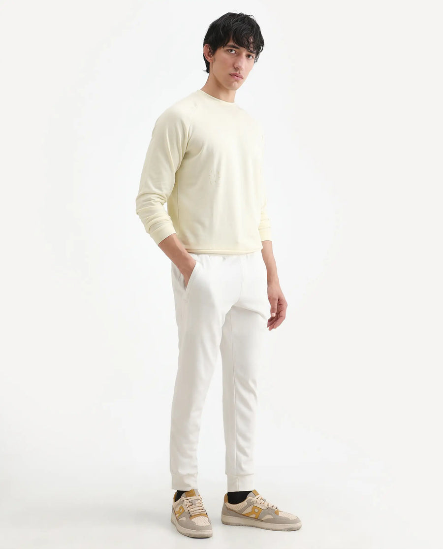 Rare Rabbit Men's Toyo Off White Cotton Plain Regular Fit Joggers