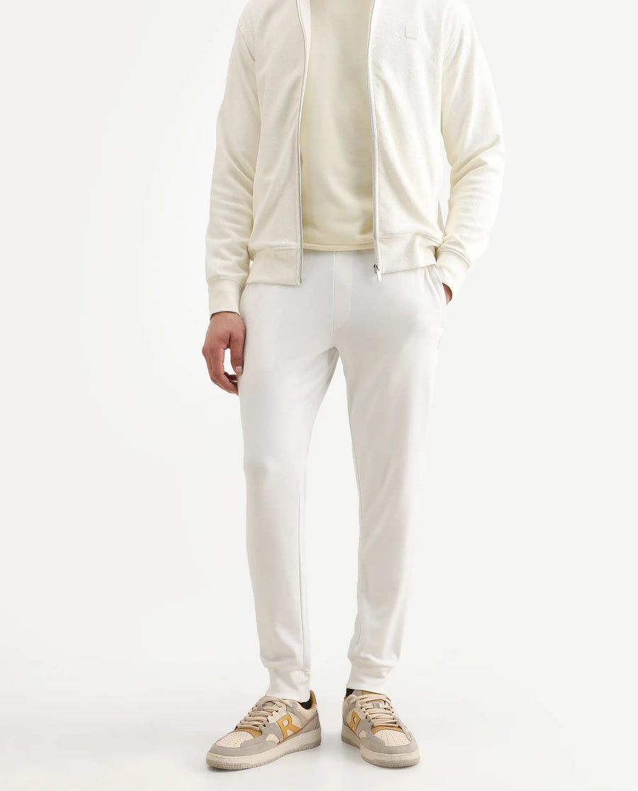Rare Rabbit Men's Toyo Off White Cotton Plain Regular Fit Joggers