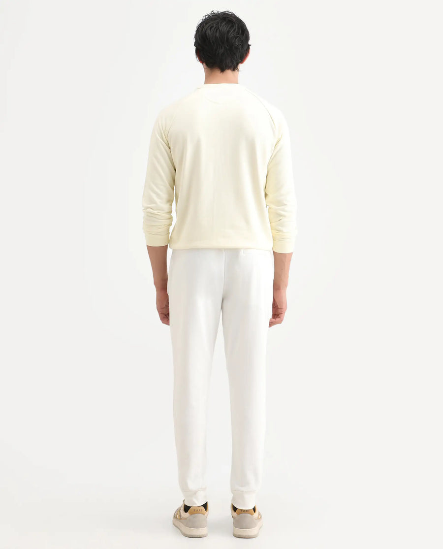 Rare Rabbit Men's Toyo Off White Cotton Plain Regular Fit Joggers